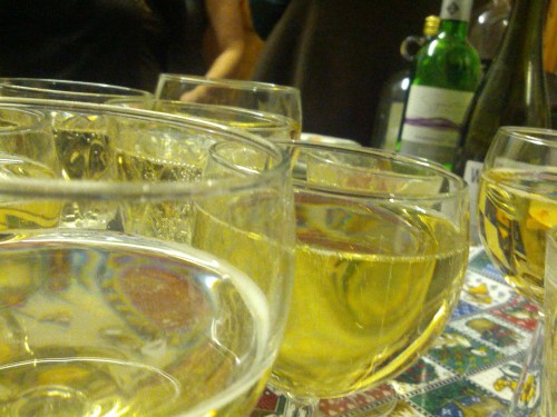 A table laden with sparkling wine