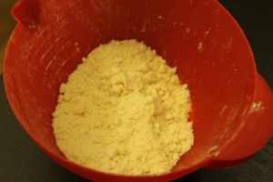 Flour and butter at the fine breadcrumb stage