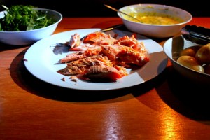 Campsite Trout, Mayonnaise, potatoes  and green salad